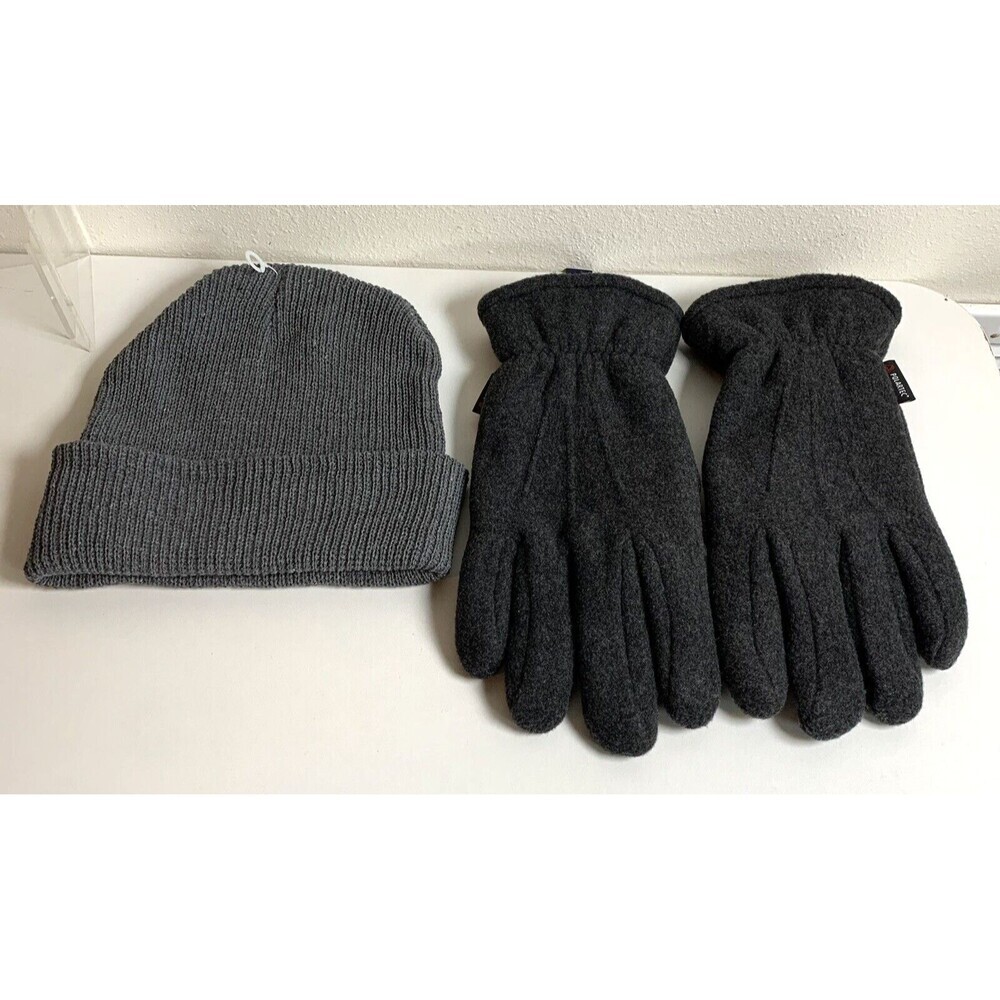 Outdoors Roundtree & York Polartec Fleece Gloves Heather Gray Mens L/XL & Cap